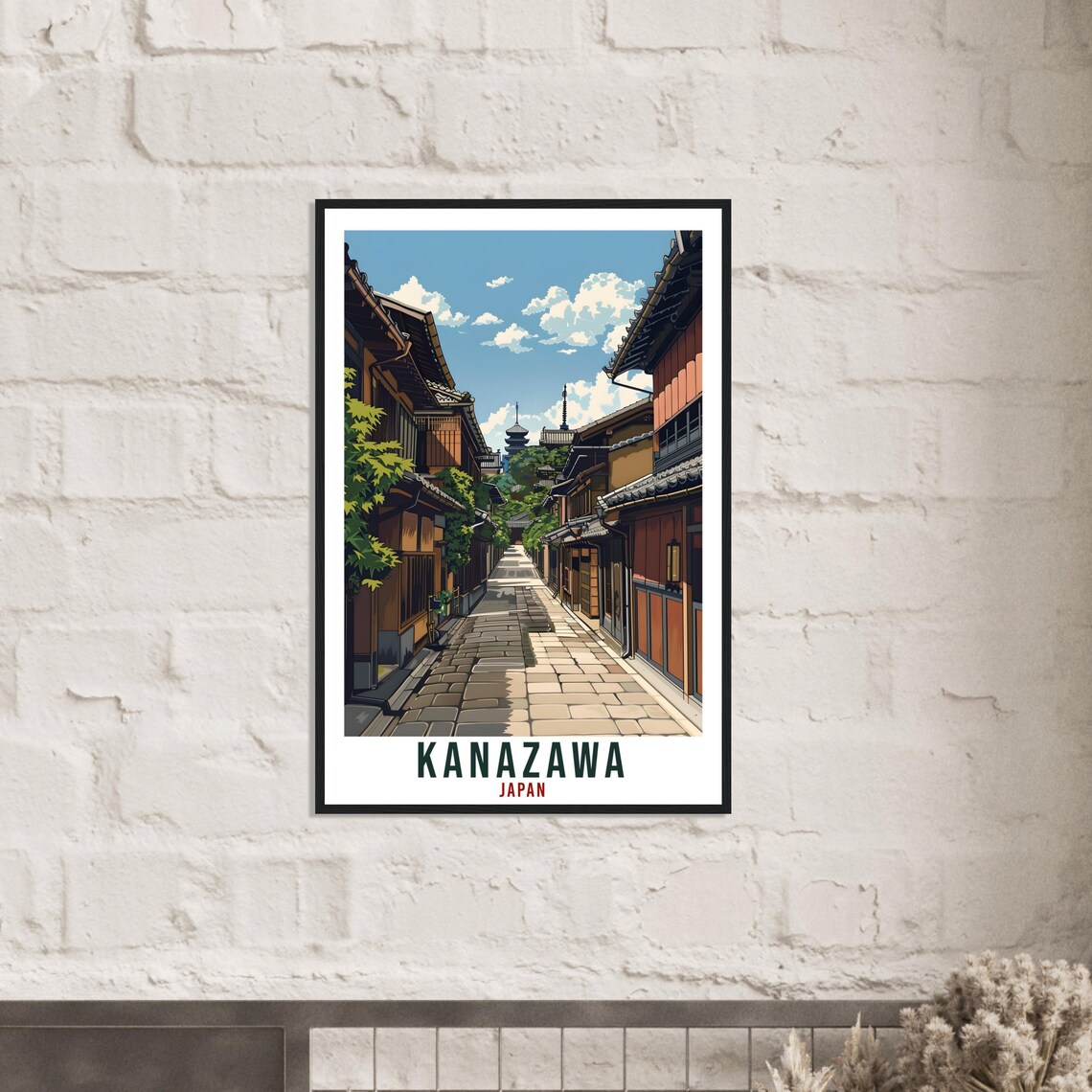 Kanazawa Japan Cobblestone Street Pagoda Wooden Travel Poster - Image 3