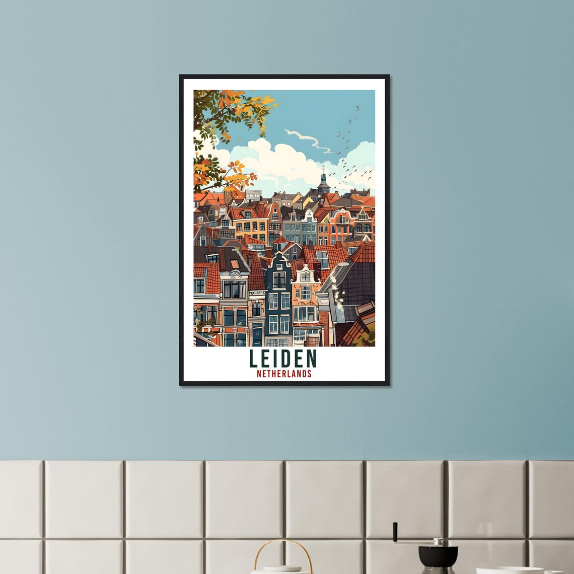 Leiden Netherlands Canal House Rooftops City View Travel Poster - Image 2