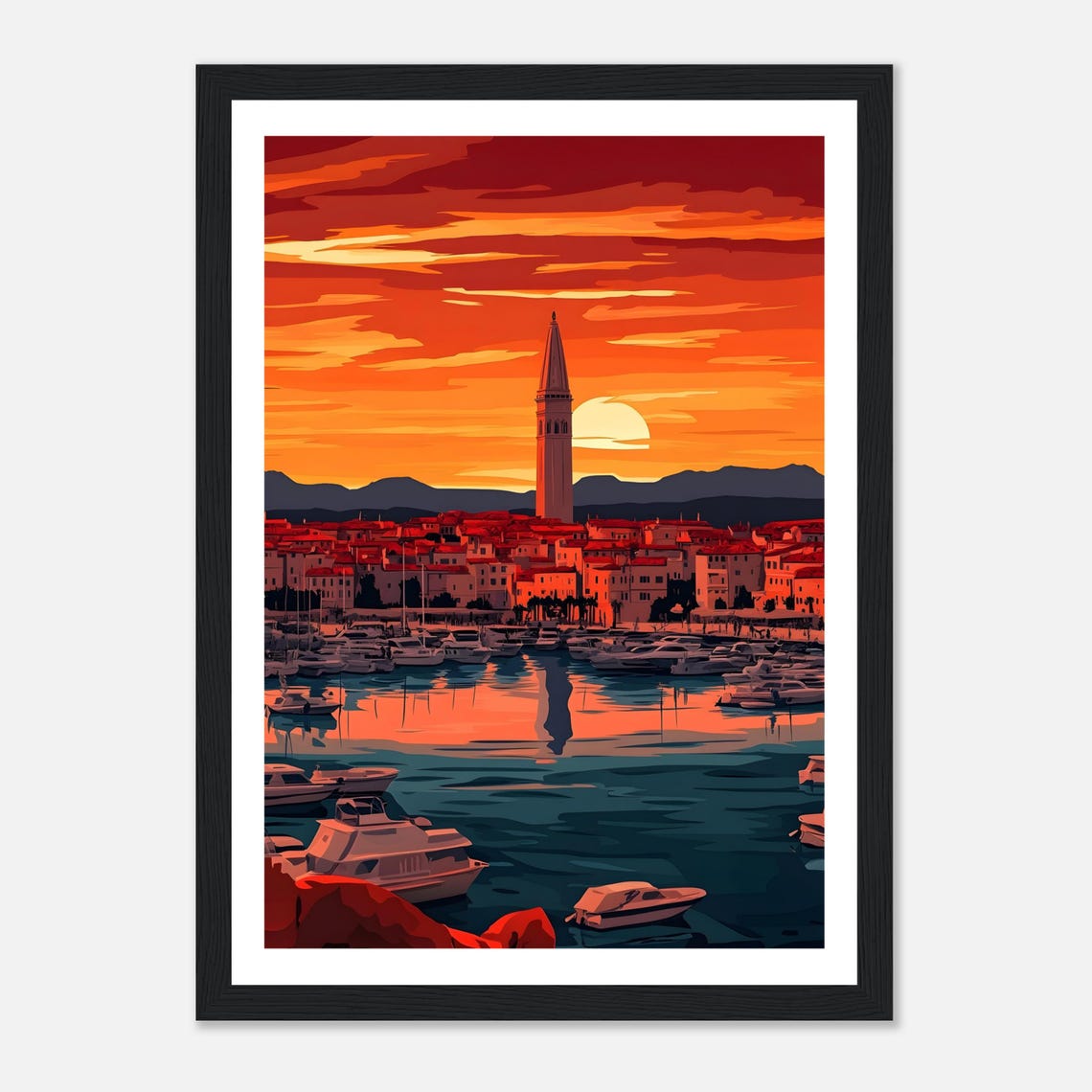 Rovinj Croatia Adriatic Sunset Harbor Bell Tower Boats Poster - Image 4