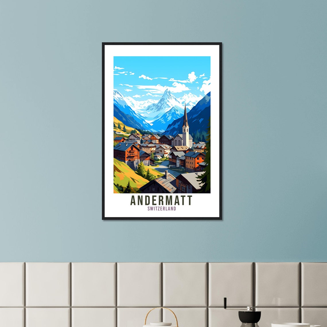 Andermatt Switzerland Alpine Village Snowy Peaks Travel Poster - Image 3