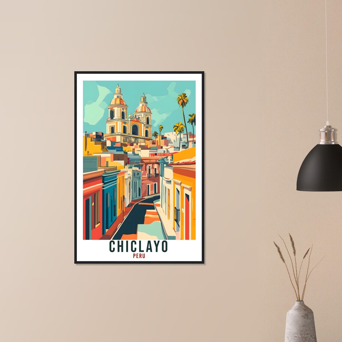Chiclayo Peru Colonial Street Church Domes Vintage Travel Poster Art - Image 3