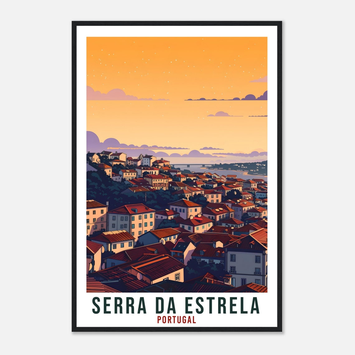 Serra da Estrela Portugal Sunset Rooftop Panorama City Travel Poster - Image 4