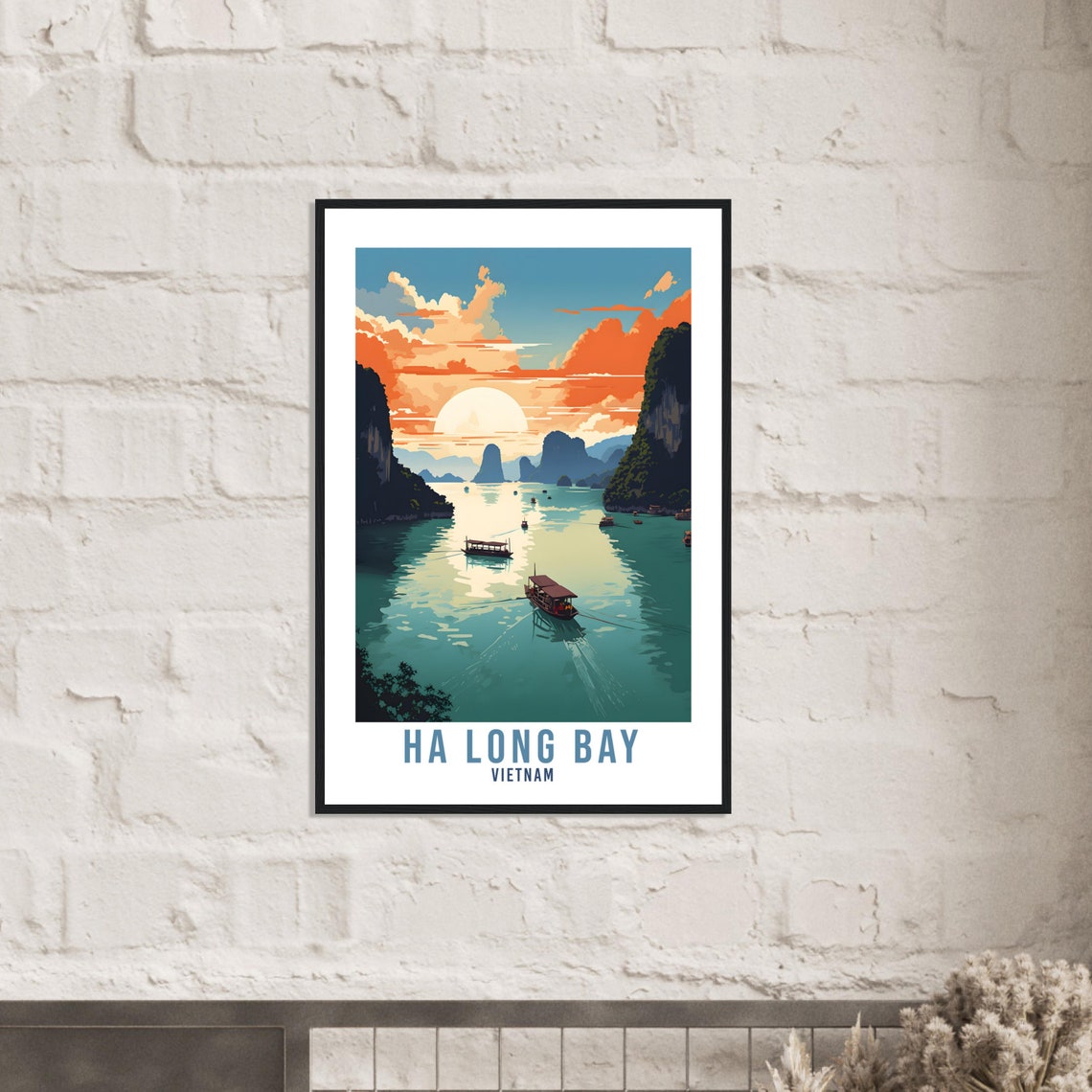 Ha Long Bay Vietnam Karst Sea Cliffs Boats Sunset View Poster - Image 3