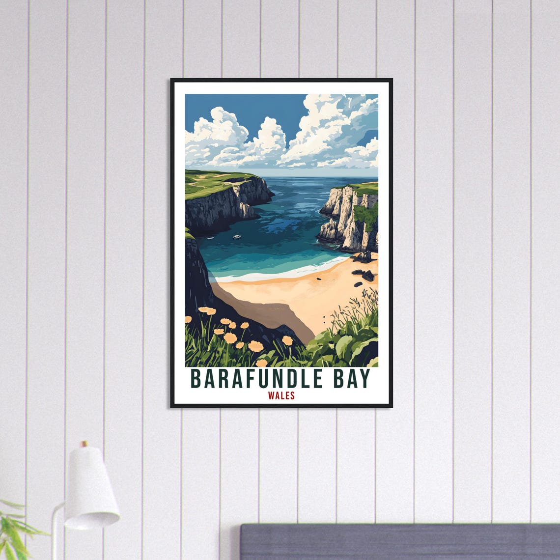 Barafundle Bay Wales Travel Poster Cliffs Beach Wildflower Artwork - Image 3