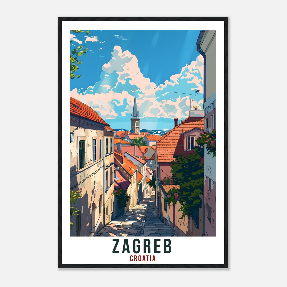 Zagreb Croatia Old Town Street Scene Bright Vintage Travel Poster - Image 4