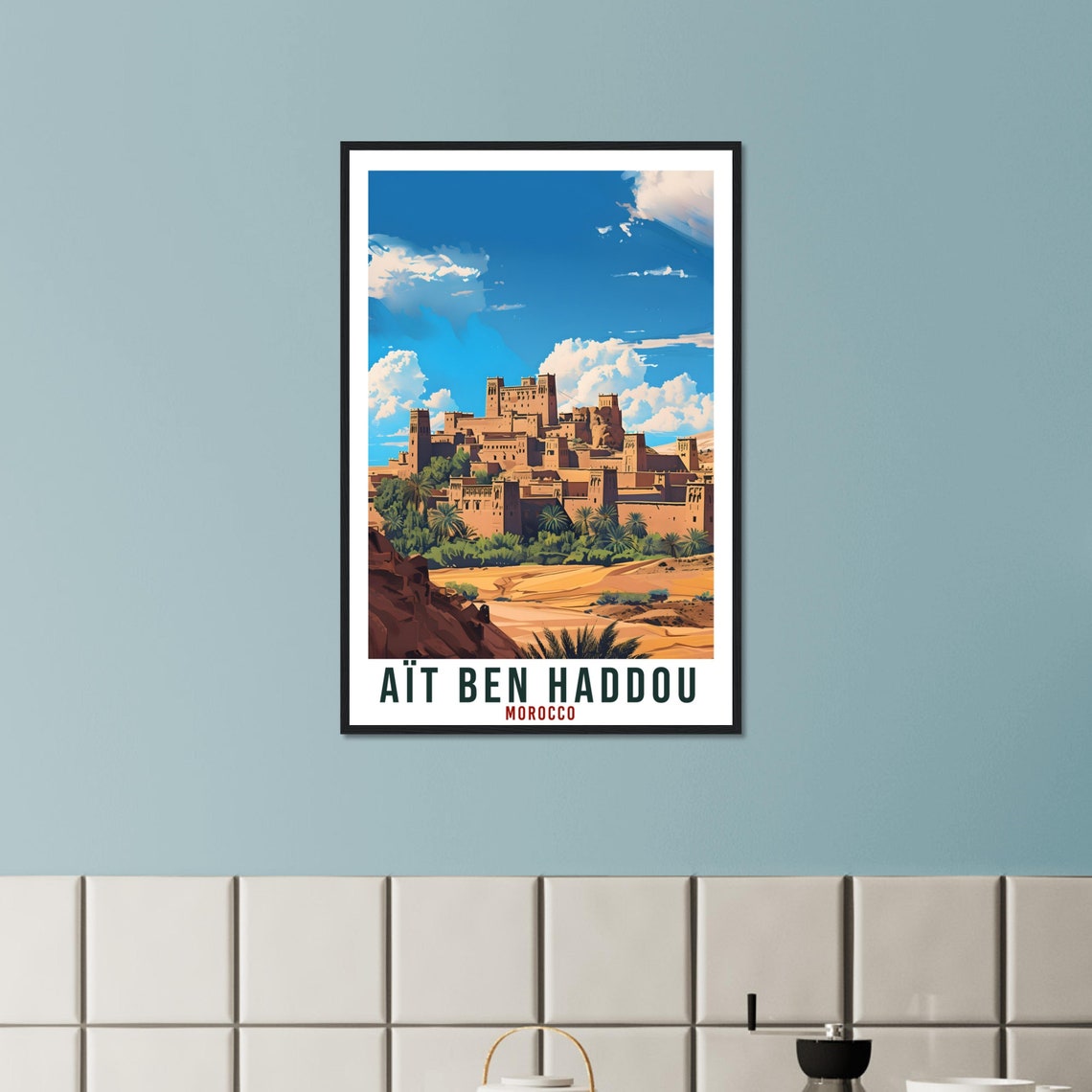 Ait Ben Haddou Morocco Earthen Kasbah Palm Grove Desert Travel Poster - Image 2