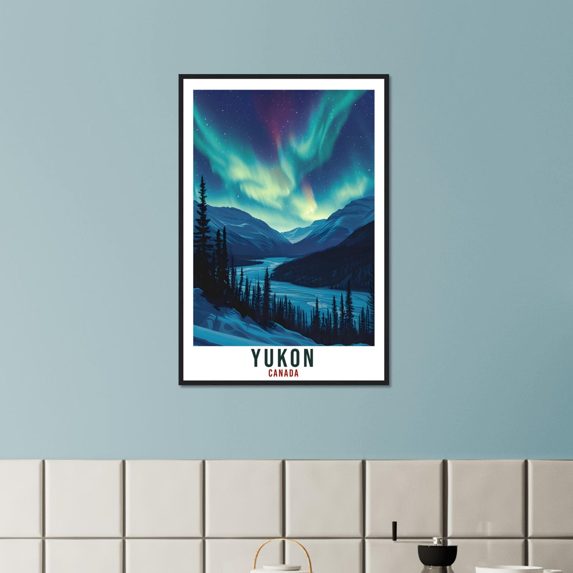 Yukon Canada Northern Lights Aurora River Valley Travel Poster - Image 4