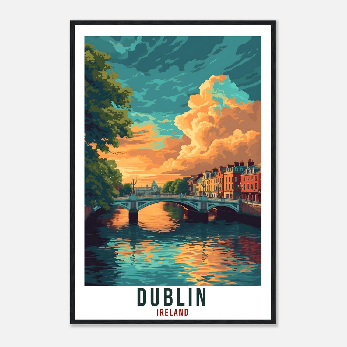 Dublin Ireland River Bridge Sunset City Reflections Travel Poster - Image 4
