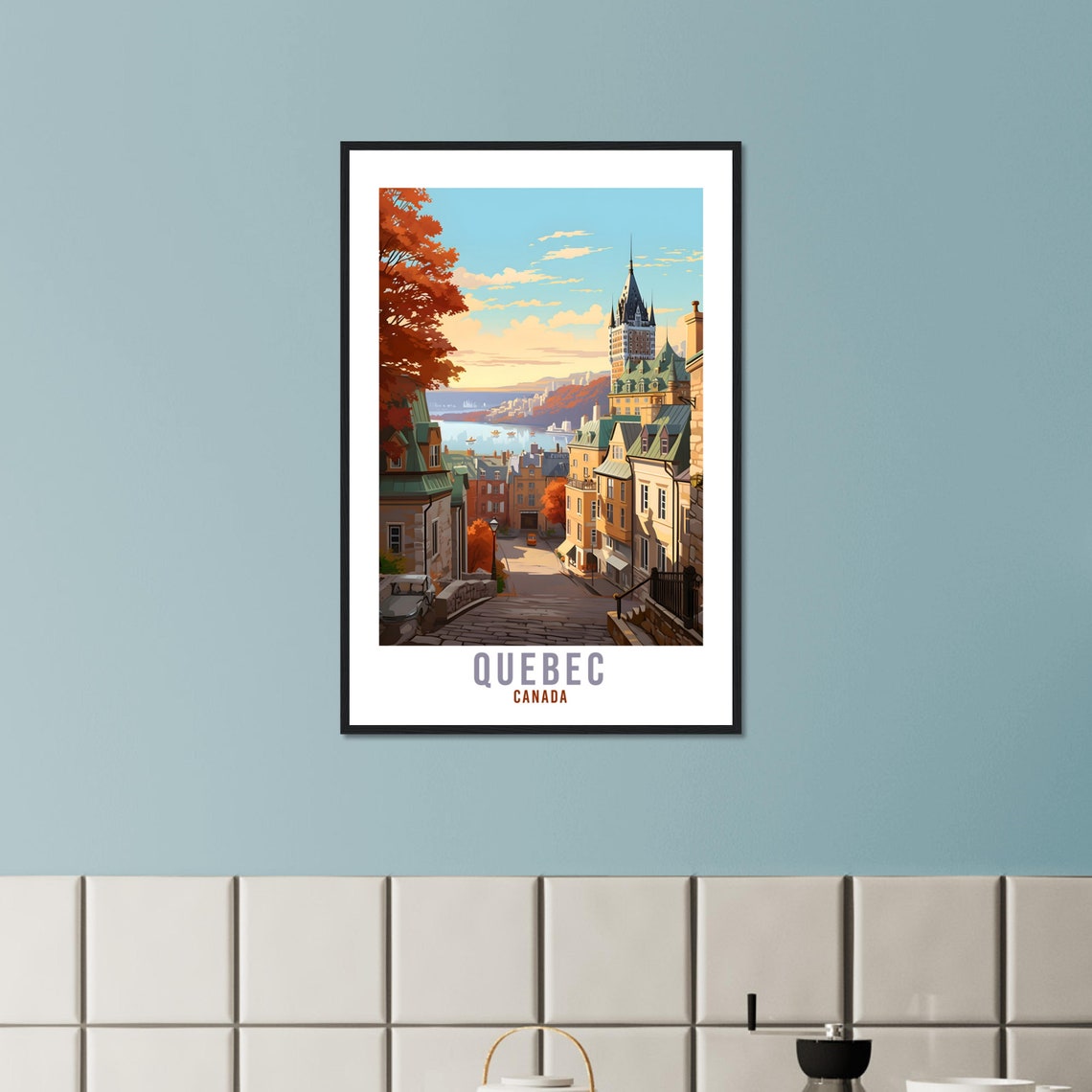 Quebec Canada Old Town Cobblestone Autumn Chateau Frontenac Poster - Image 2
