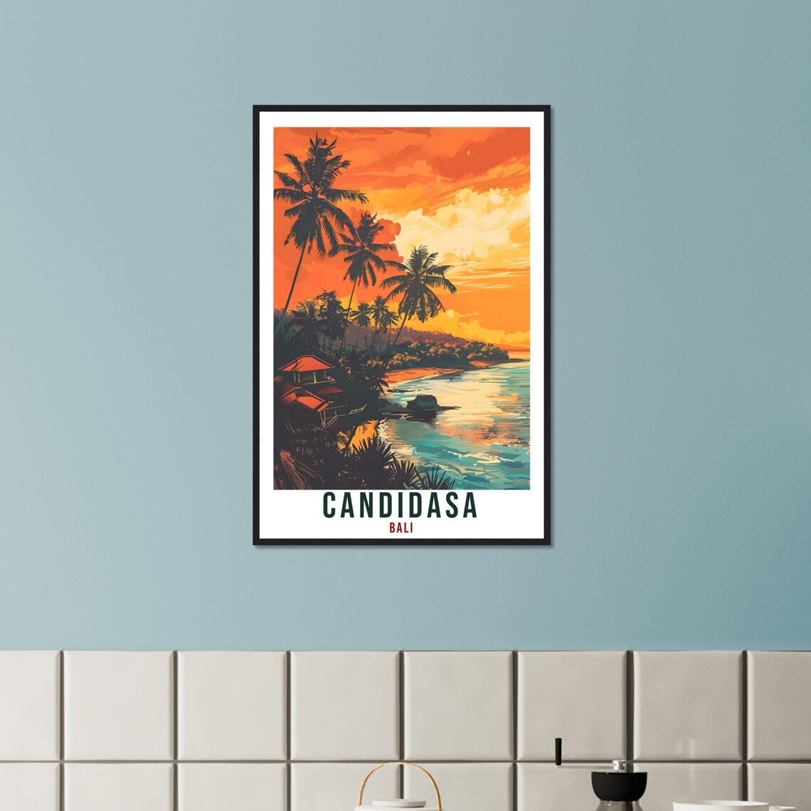 Candidasa Bali Sunset Palm Beach Illustrated Vintage Travel Poster - Image 2