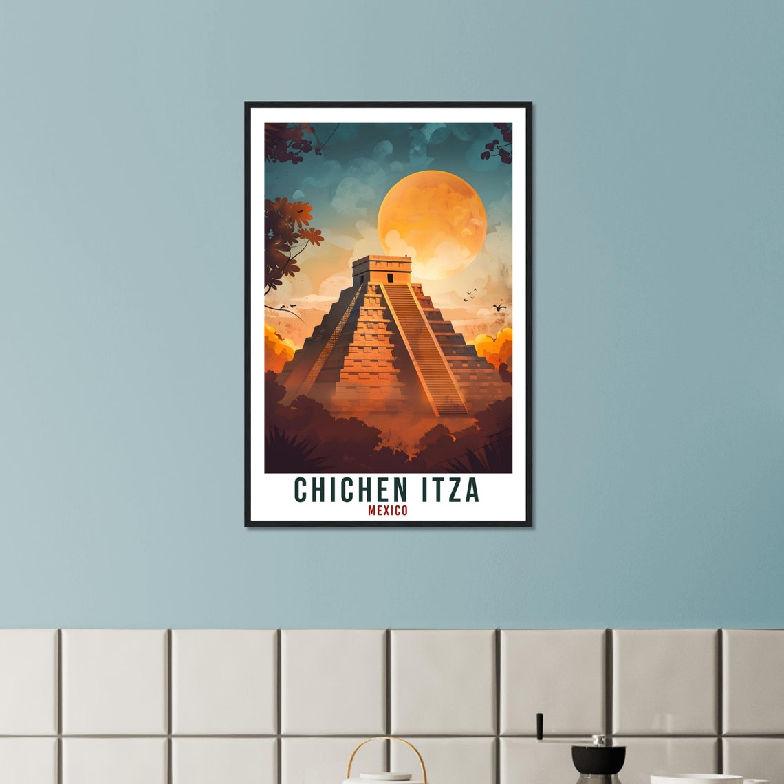 Chichen Itza Mexico Mayan Pyramid Sunset El Castillo Travel Poster - Image 3