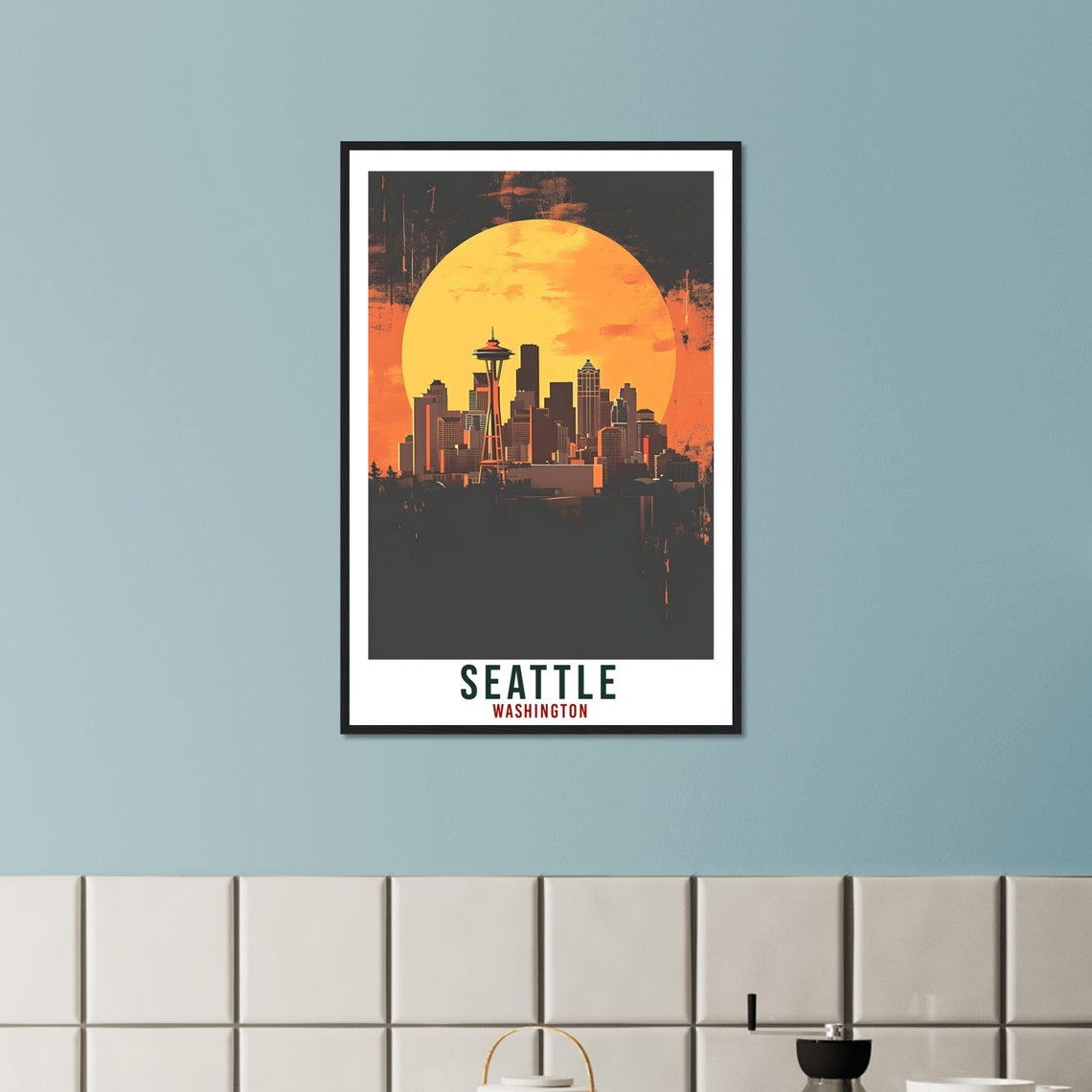 Seattle Washington Skyline Space Needle Sun Vintage Grunge Art Poster - Image 3