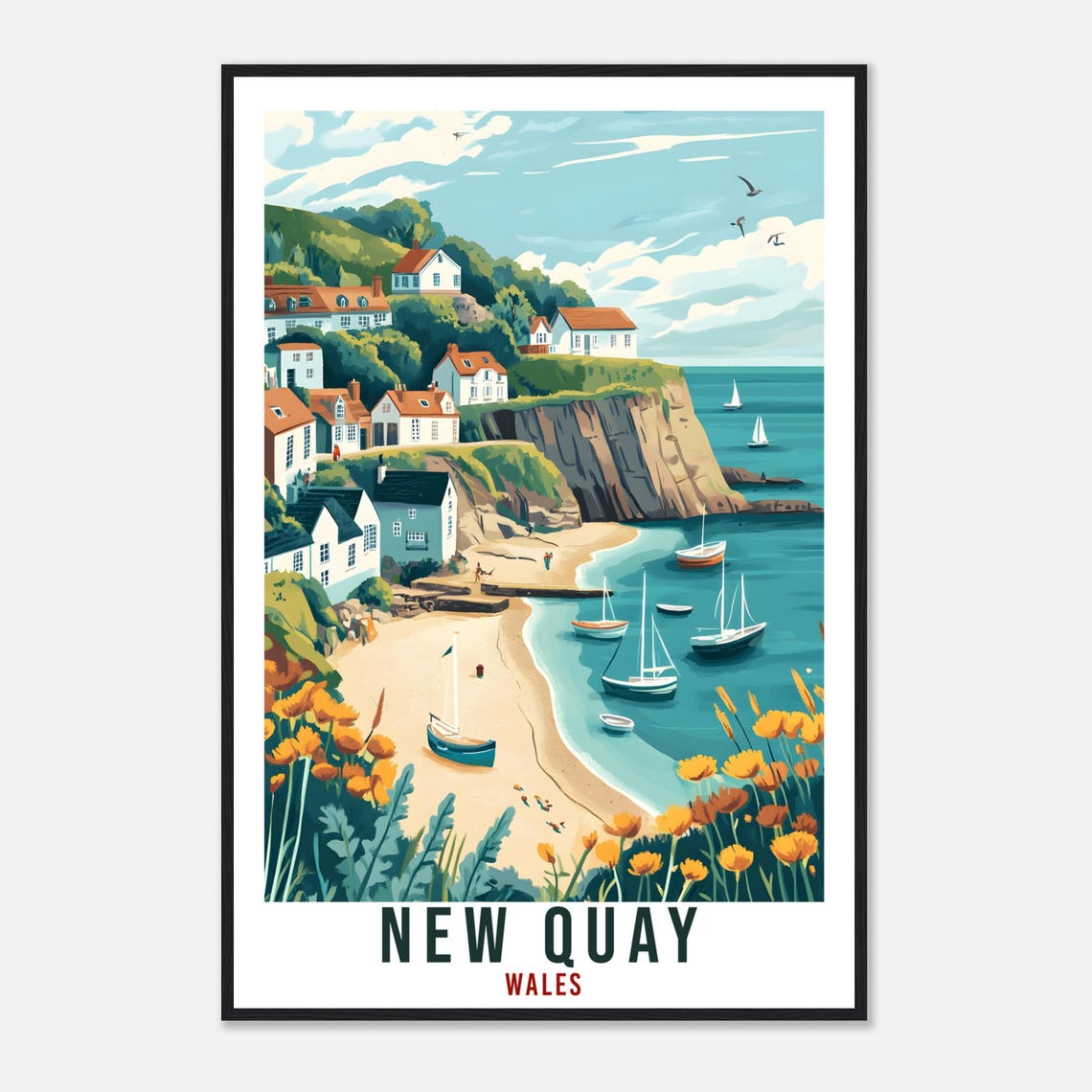 New Quay Travel Poster Wales Home Decor New Quay Wall Art Wall Hanging Art Lover Wales Artwork Travel Print Wales New Quay Travel Art Gift - Image 4