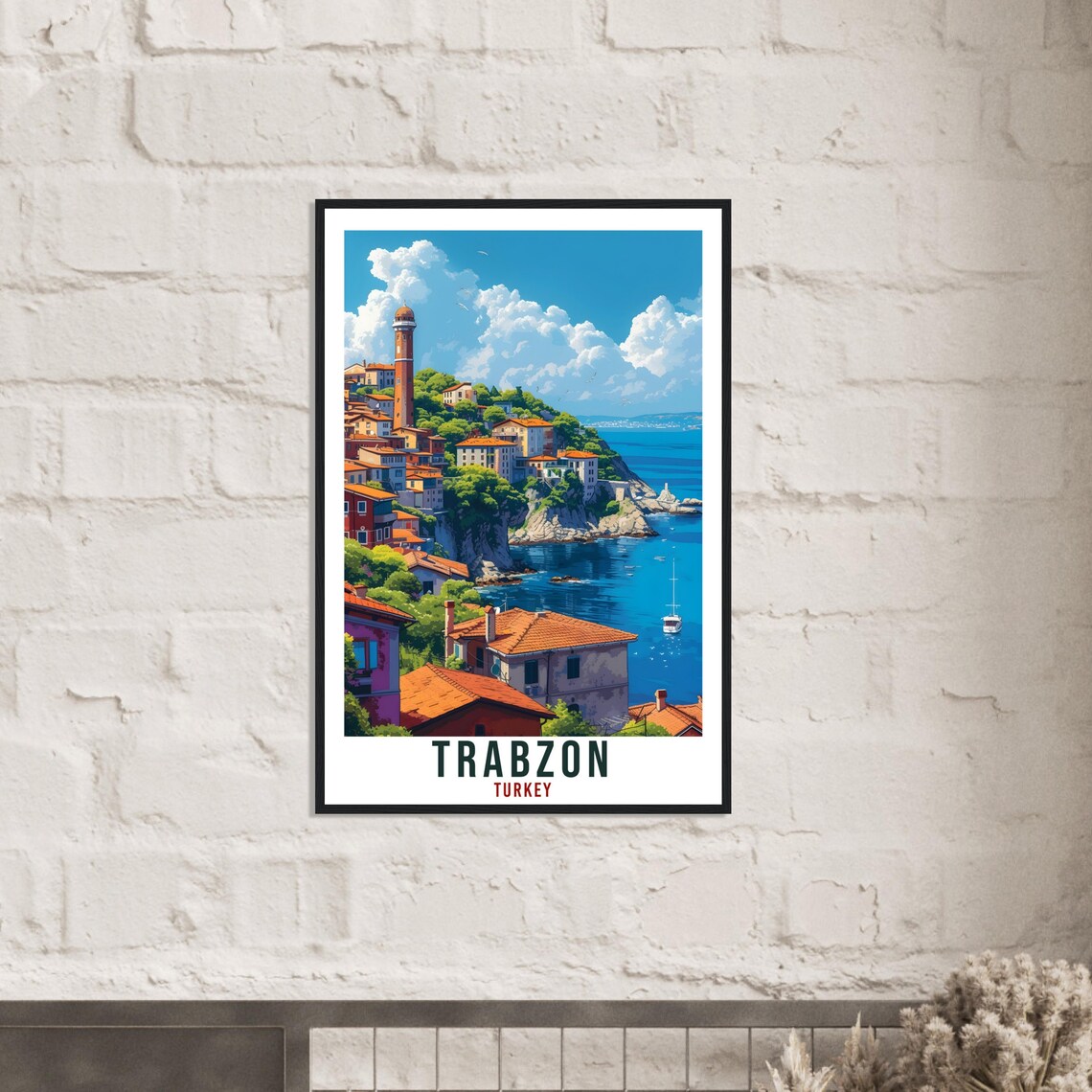 Trabzon Black Sea Cliffside Town Minaret Turkey Vintage Travel Poster - Image 2