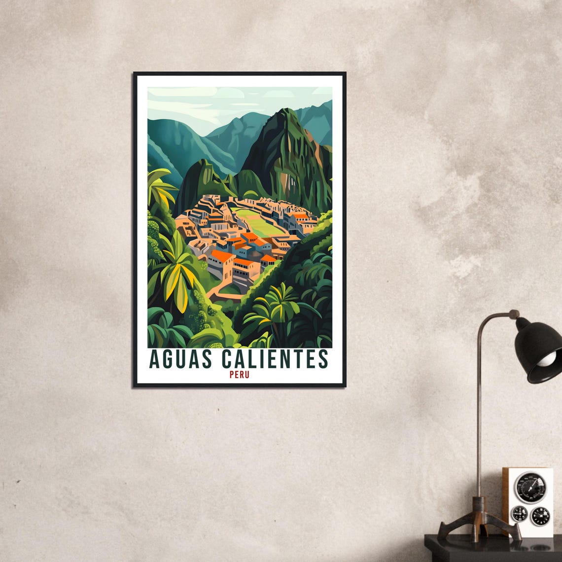 Aguas Calientes Peru Jungle Town Mountain Poster Illustration - Image 3