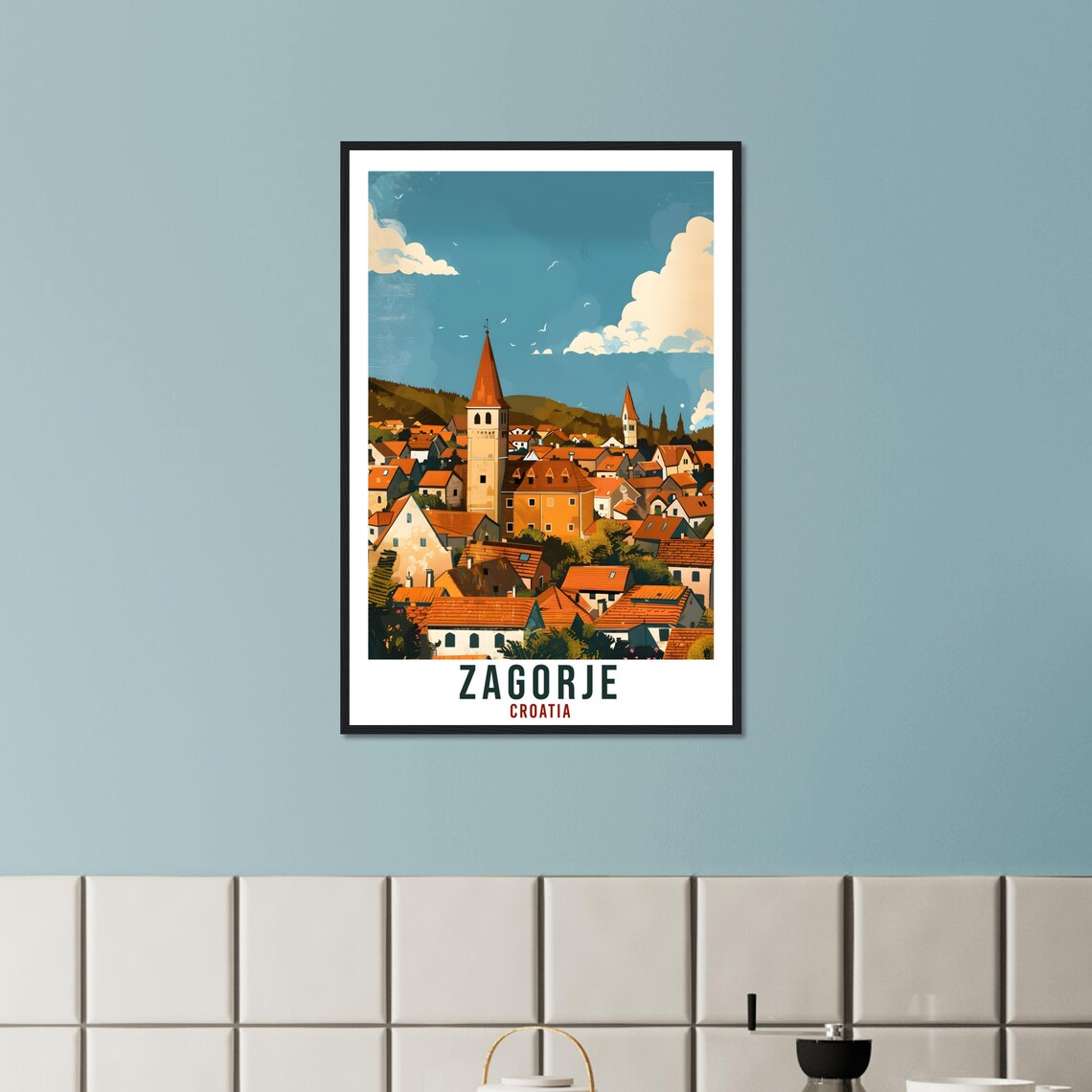 Zagorje Croatia Countryside Village Church Spires Travel Poster - Image 3