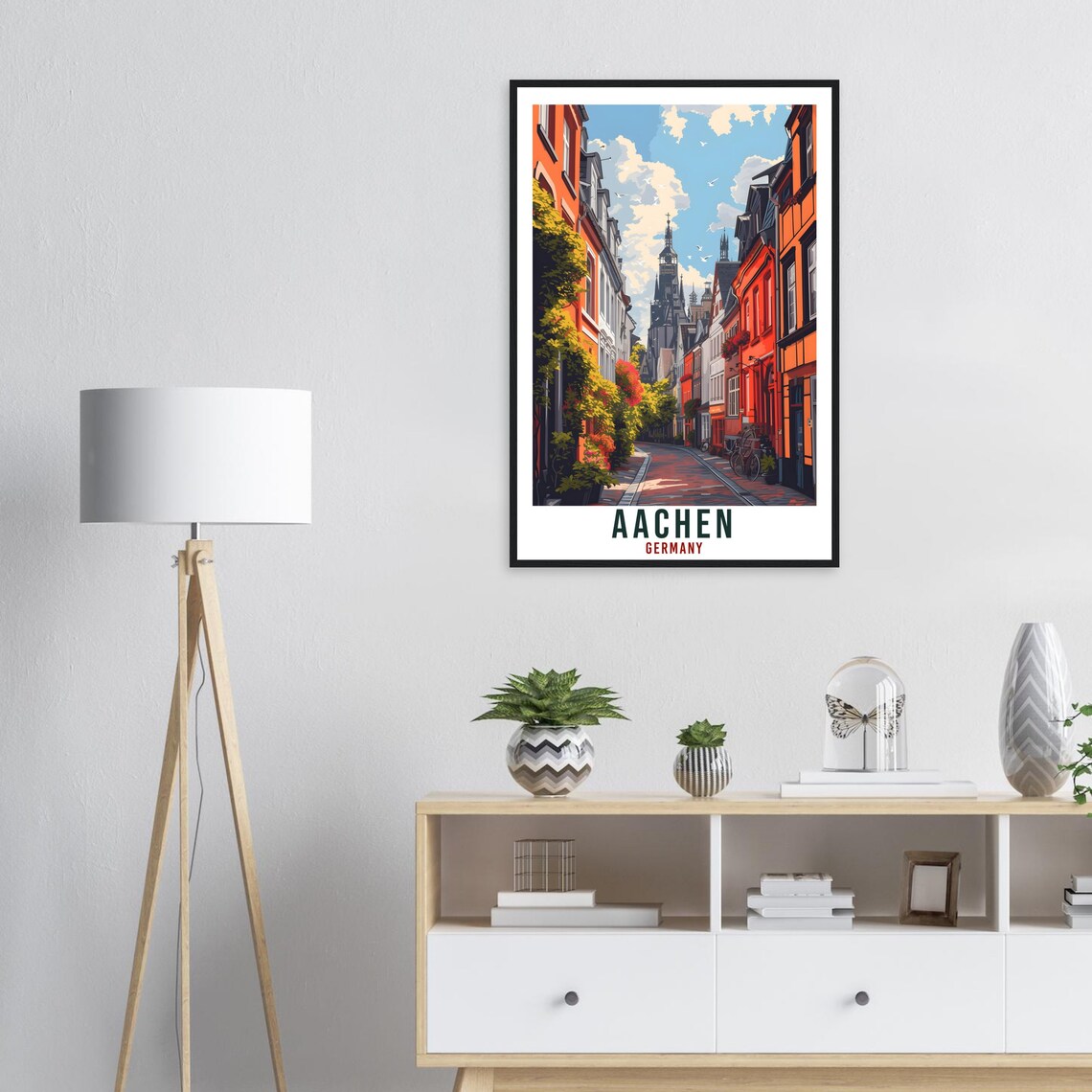 Aachen Germany Vintage Travel Poster Old Town Street Cathedral - Image 3
