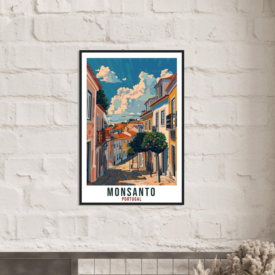 Monsanto Portugal Cobblestone Street Scene Vintage Travel Poster - Image 2