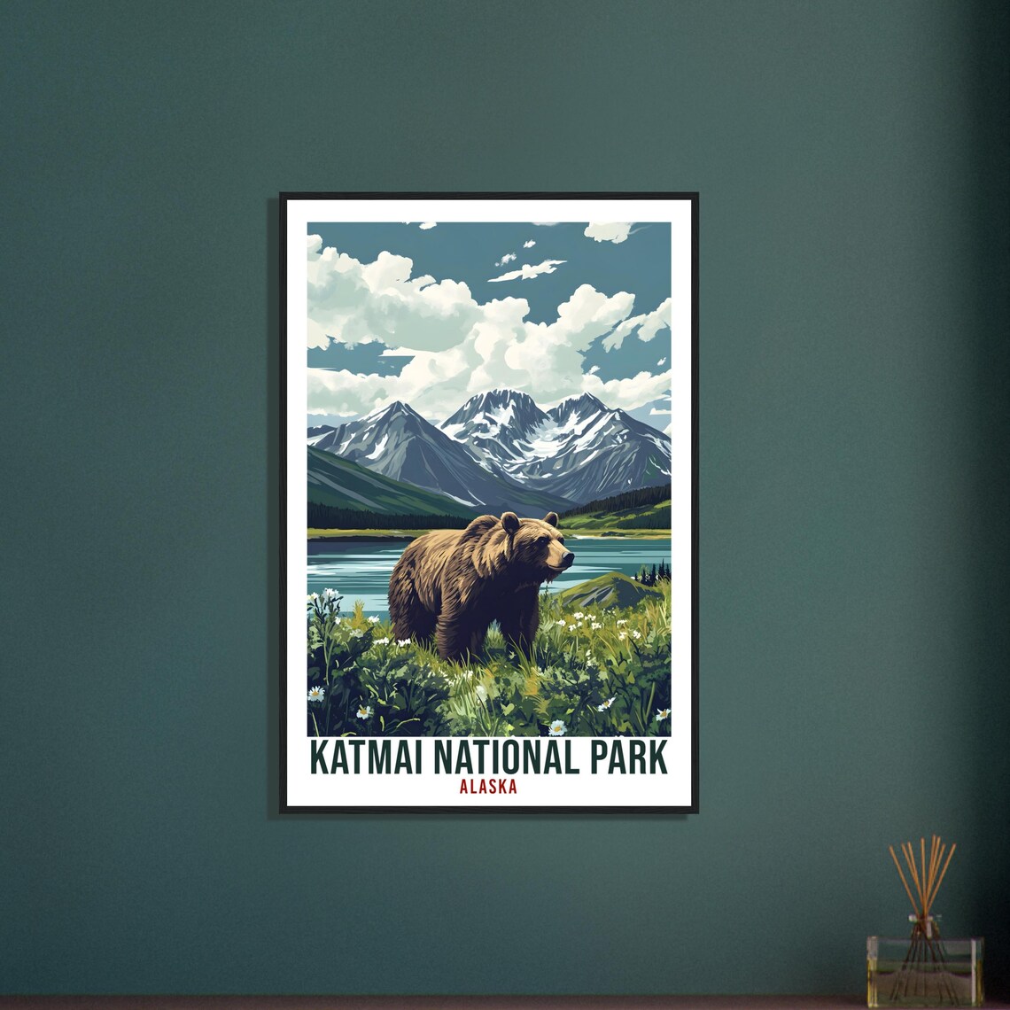 Katmai National Park Alaska Brown Bear Wildflower Travel Poster - Image 3