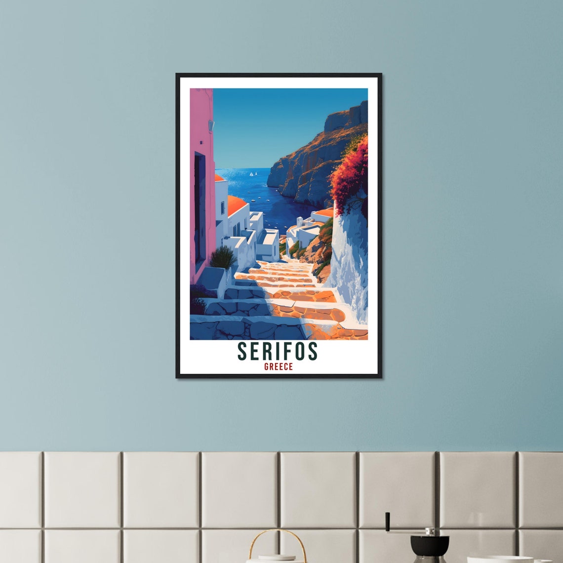 Serifos Greece Whitewashed Steps Down to the Aegean Sea Poster - Image 3