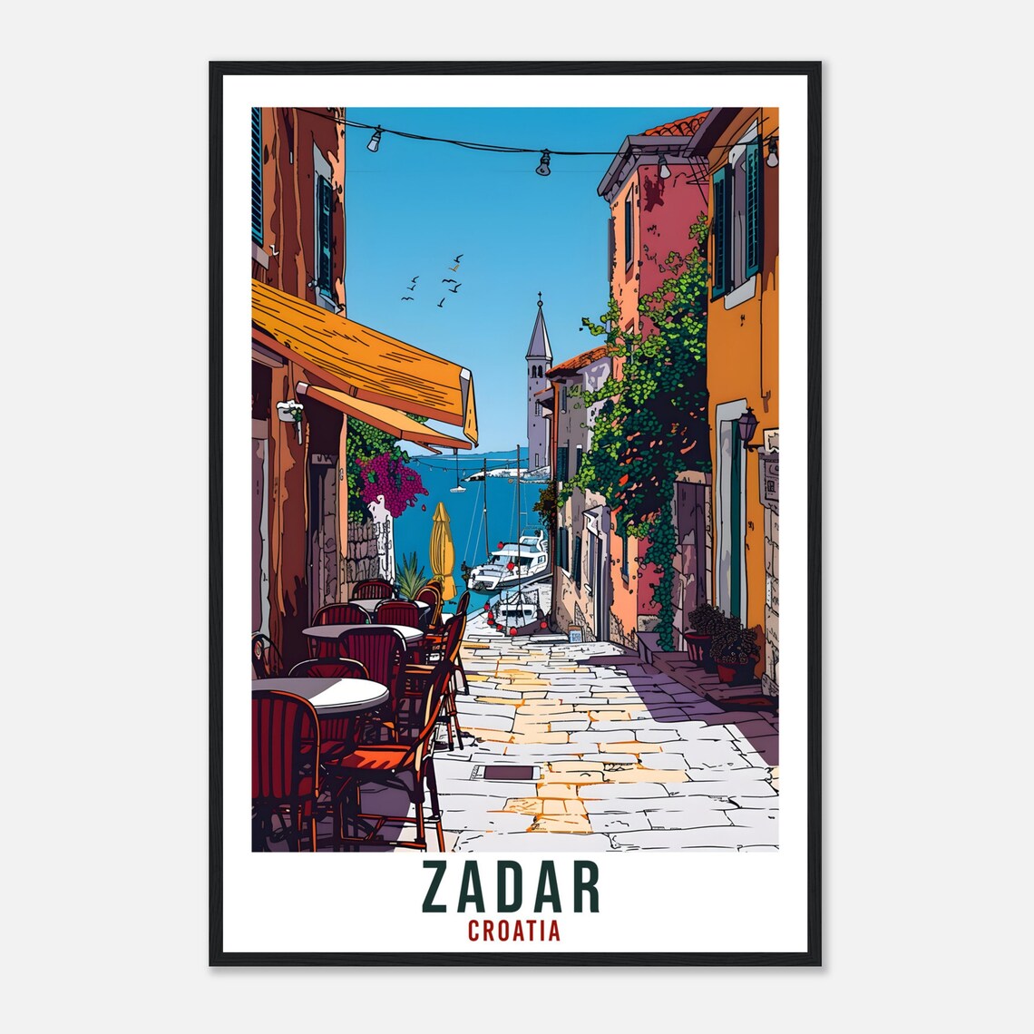 Zadar Croatia Vintage Travel Poster Seaside Alley Cafe Scene - Image 4