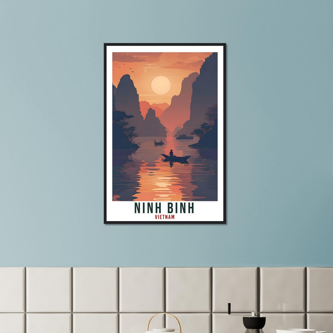 Ninh Binh Vietnam Sunset River Vintage Travel Poster Karst Decor - Image 3