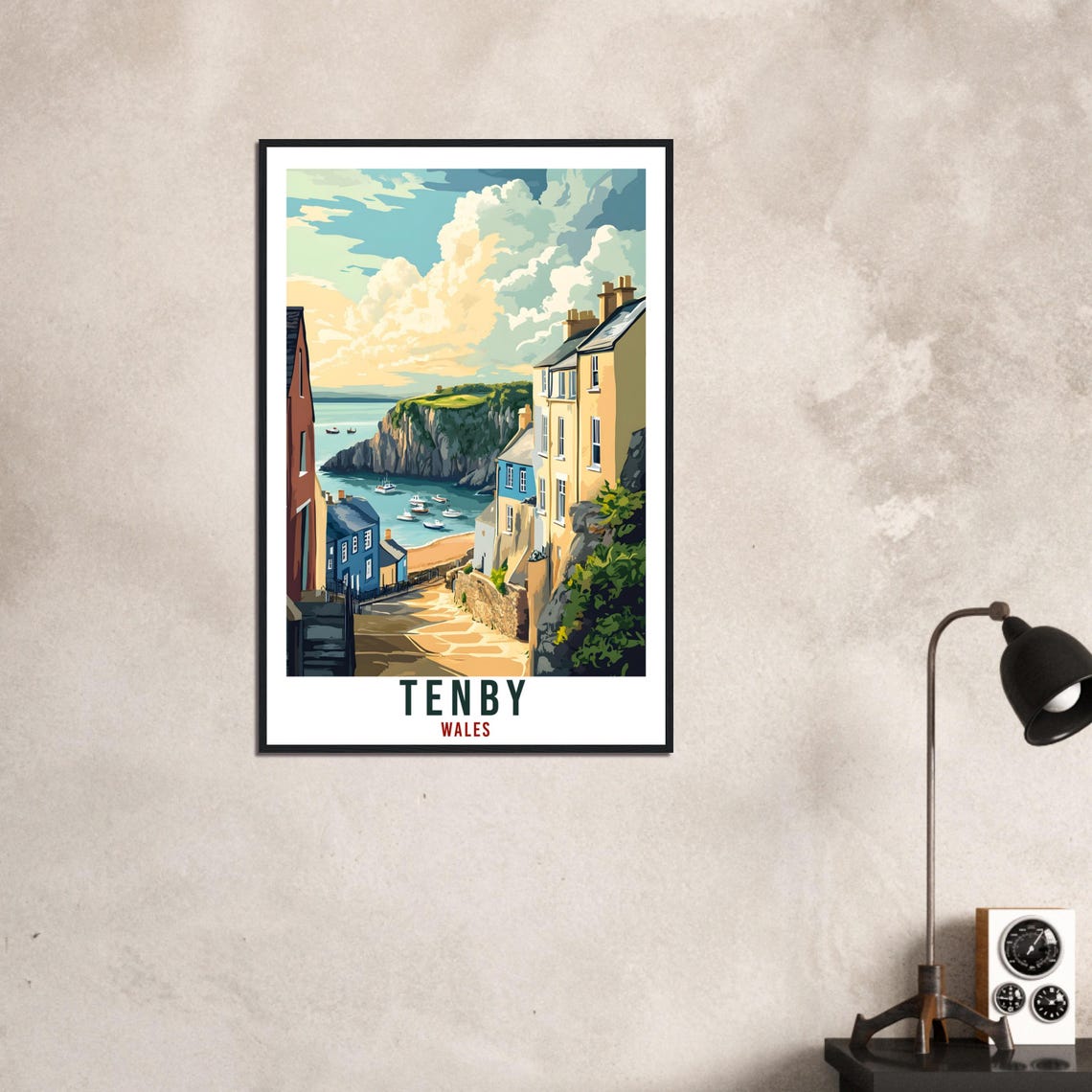 Tenby Travel Poster Wales Home Decor Tenby Wall Art Wall Hanging Art Lover Wales Artwork Travel Print Tenby Travel Art Gift Wales Artwork - Image 3