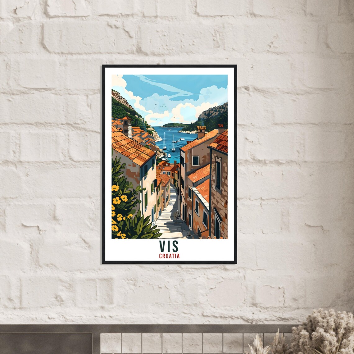 Vis Croatia Island Harbor Old Town Steps Vintage Style Travel Poster - Image 3
