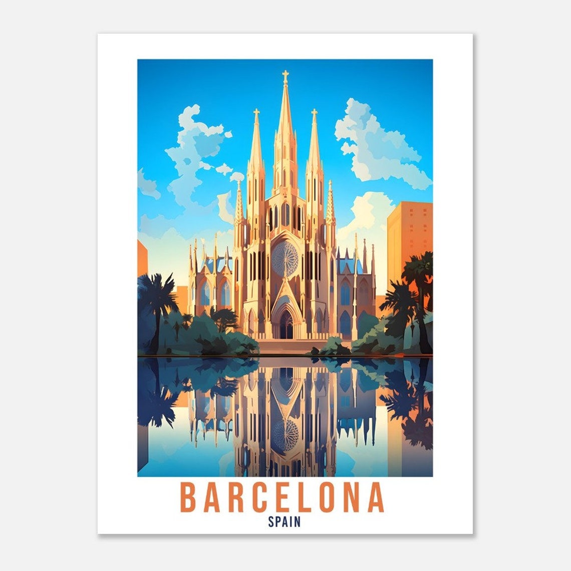 Barcelona Spain Iconic Sagrada Familia Cathedral Reflection Poster - Image 4