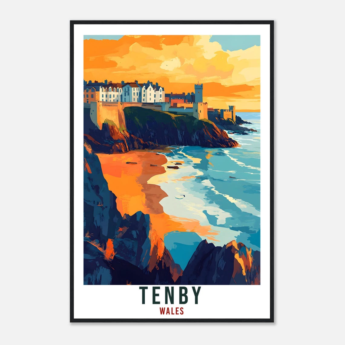 Tenby Travel Print Wales Home Decor Tenby Wall Art Wall Hanging Art Lover Wales Artwork Travel Poster Wales Tenby Travel Artwork Gift - Image 4