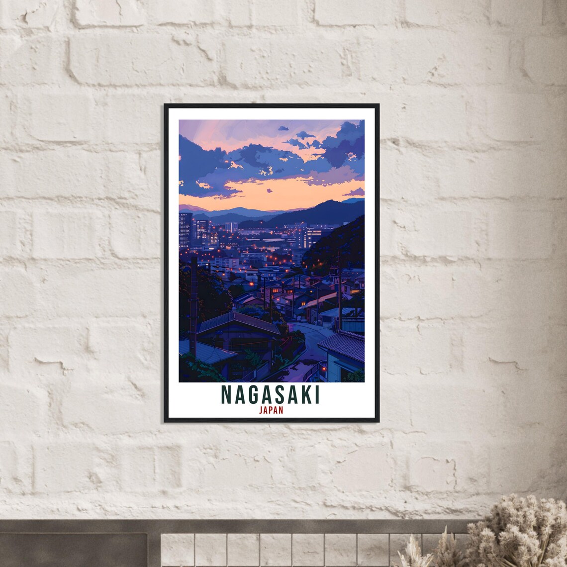 Nagasaki Japan Dusk City Lights Hillside Homes Travel Poster - Image 3