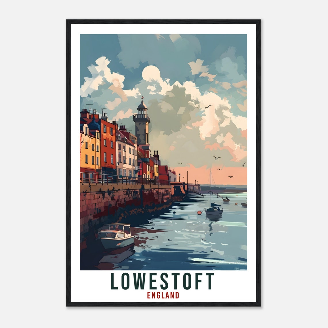 Lowestoft England Harbour Boats Lighthouse Retro Travel Poster - Image 4