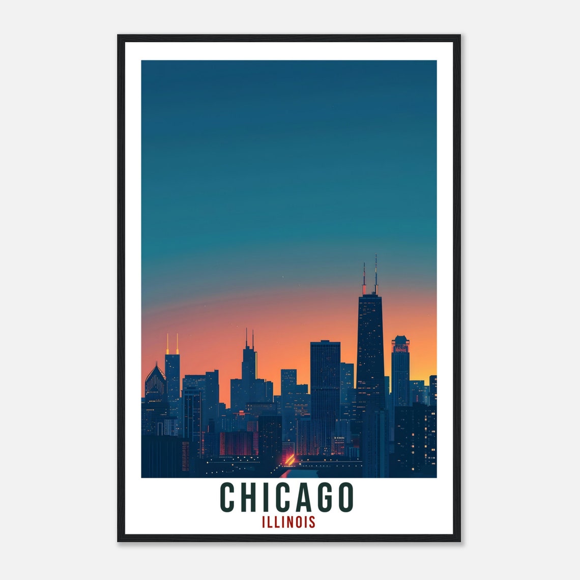 Chicago Illinois Skyline Dusk Willis Tower Orange Glow Poster - Image 4