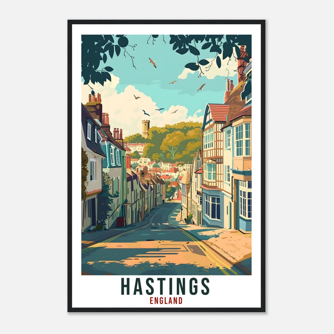 Hastings England Old Town Narrow Street Historic Travel Poster - Image 4
