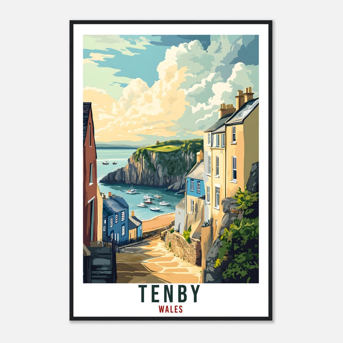 Tenby Travel Poster Wales Home Decor Tenby Wall Art Wall Hanging Art Lover Wales Artwork Travel Print Tenby Travel Art Gift Wales Artwork - Image 4