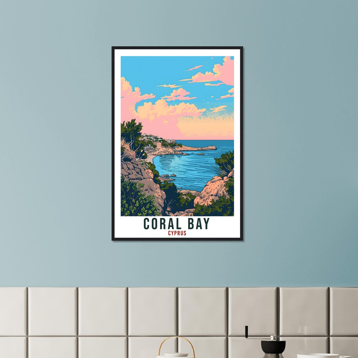Coral Bay Cyprus Rocky Cove Turquoise Sea Beach Travel Poster - Image 2