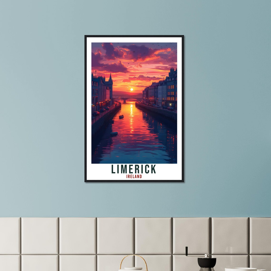Limerick Ireland River Shannon Sunset City Silhouette Travel Poster - Image 3