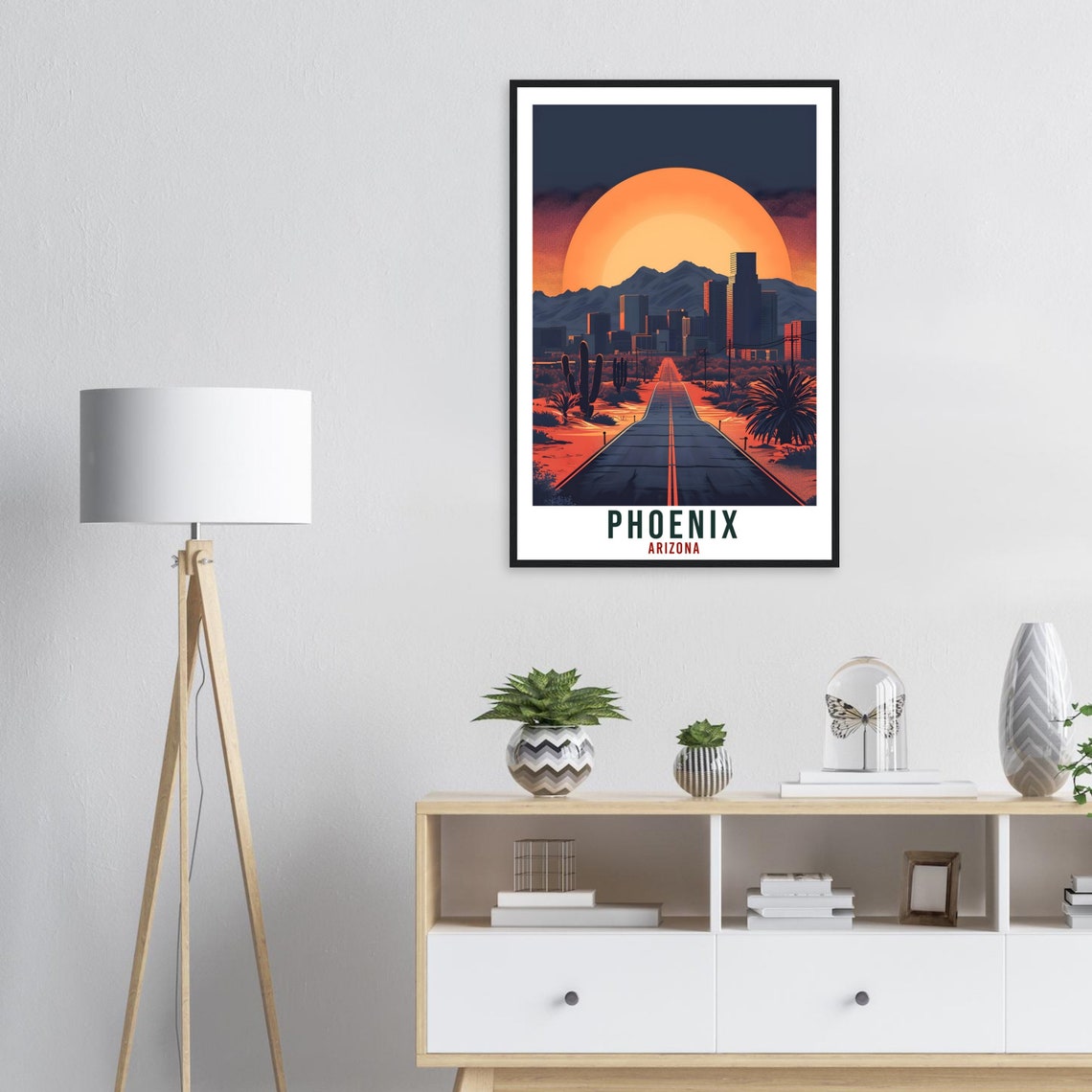 Phoenix Arizona Desert Road Cactus Skyline Sunset Scenic Art Poster - Image 3