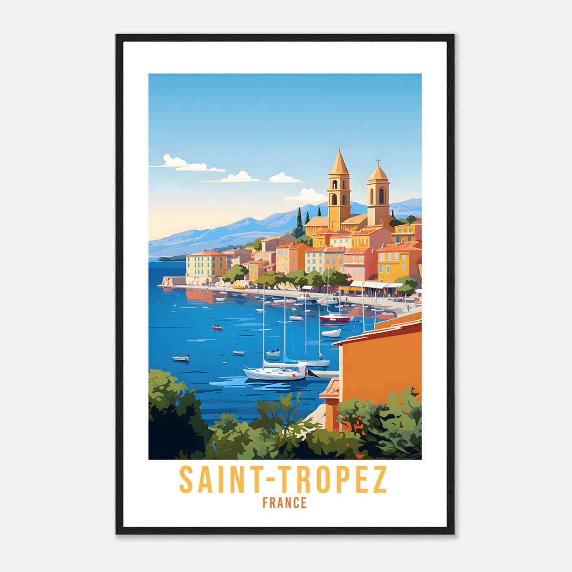 Saint Tropez Harbor Sailboats Church Towers France Vintage Poster - Image 4