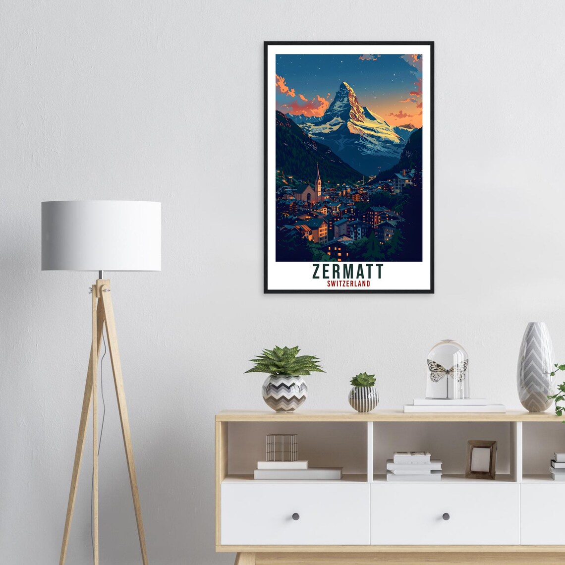 Zermatt Switzerland Matterhorn Peak Village Night Glow Travel Poster - Image 2