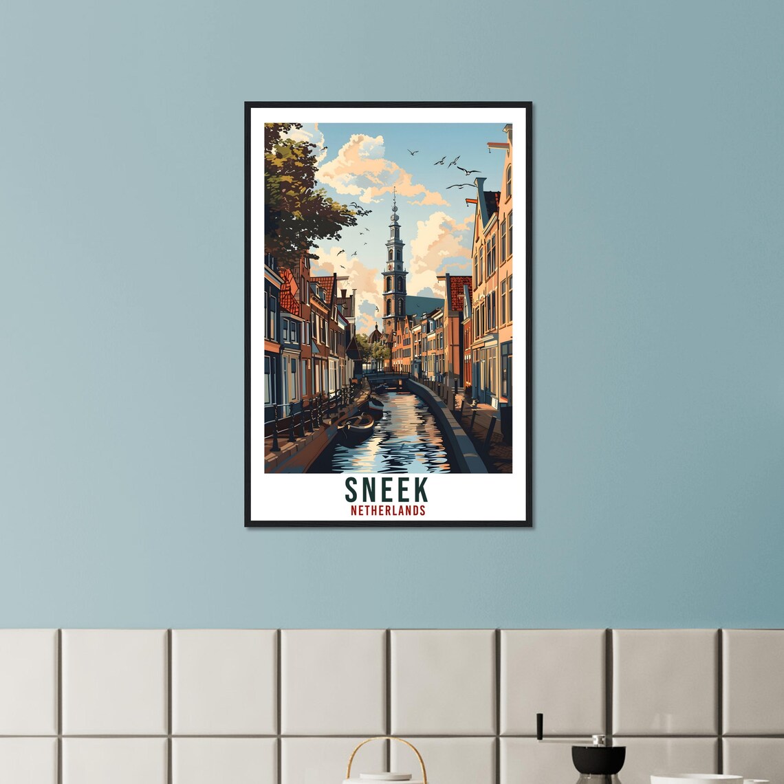 Historic Sneek Netherlands Dutch Canal Church Tower Travel Poster - Image 3