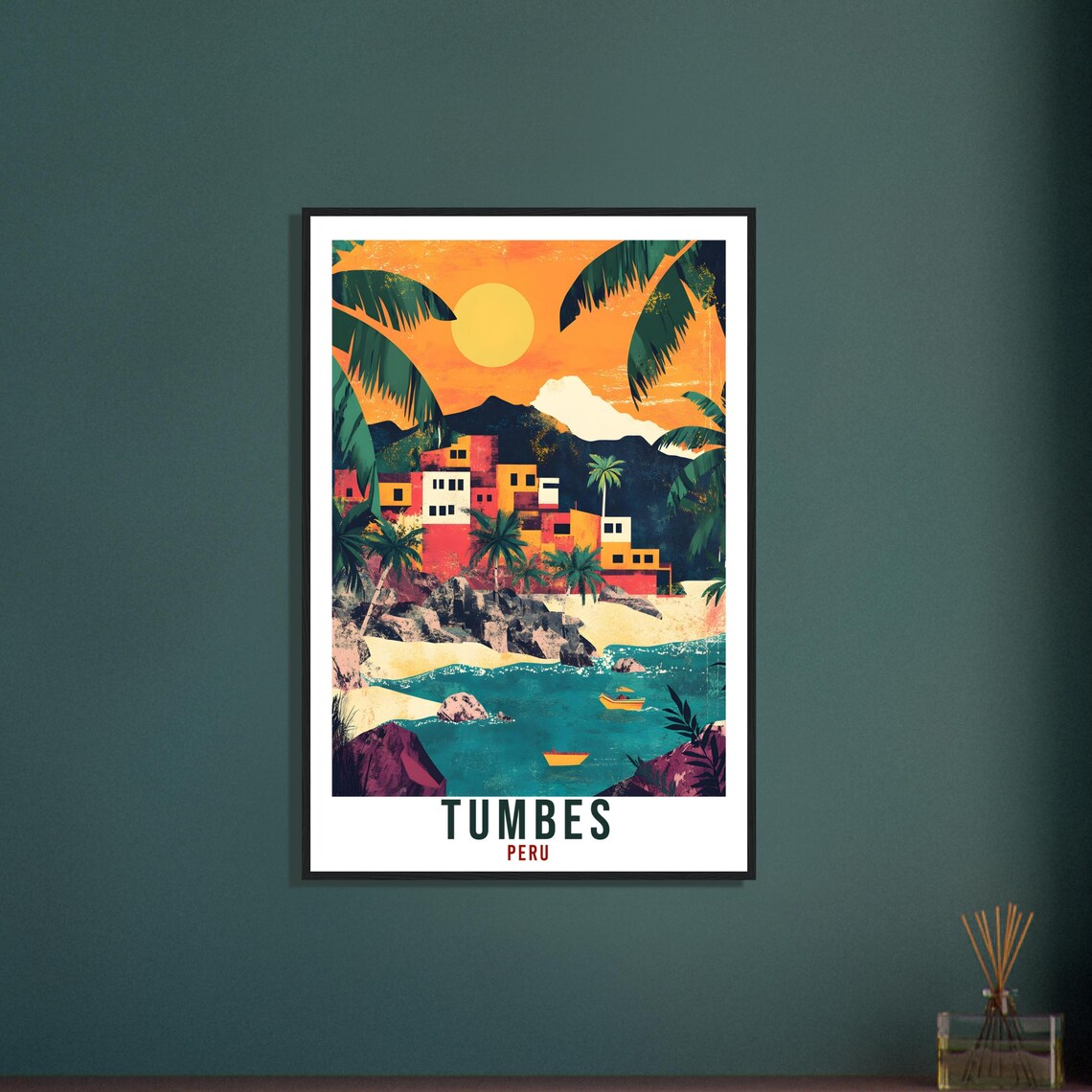 Tumbes Peru Coastal Fishing Village Sunset Boats Vintage Travel Poster - Image 3