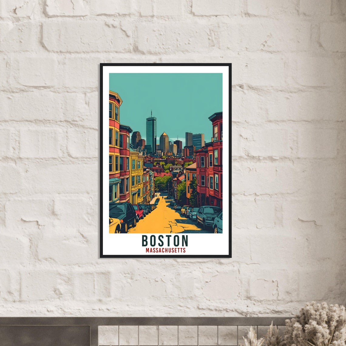 Boston Massachusetts Brownstone Street Downtown Skyline Poster - Image 2