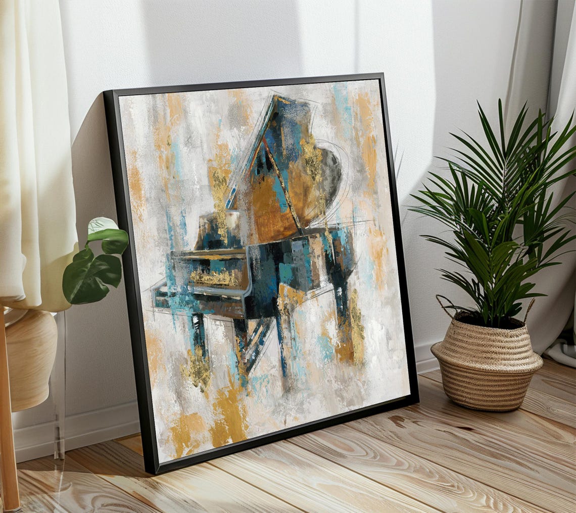 Abstract Grand Piano With Gold Accents Elegant Music Art Poster