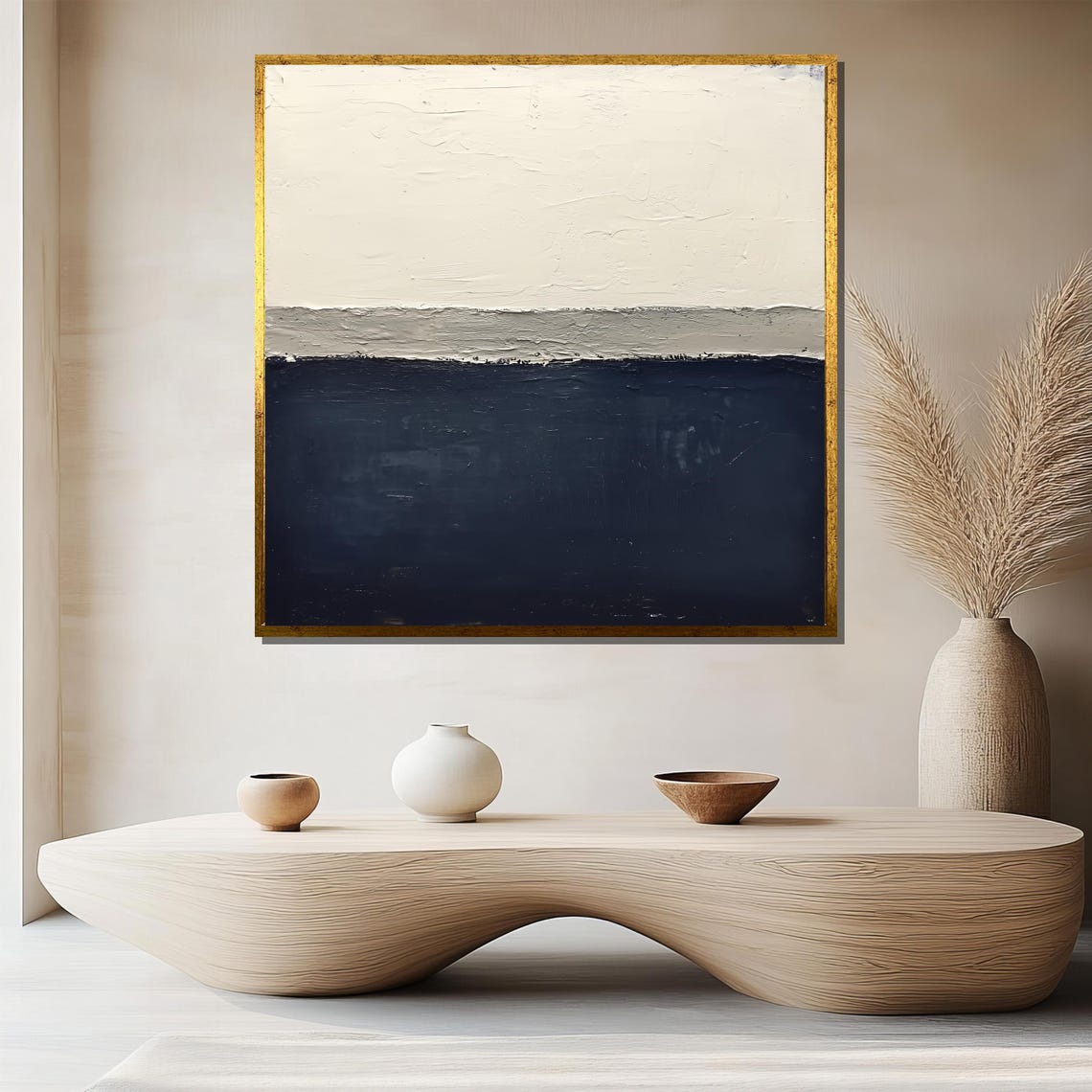 Rothko Style White Gray Navy Bands Color Field Abstract Art Poster