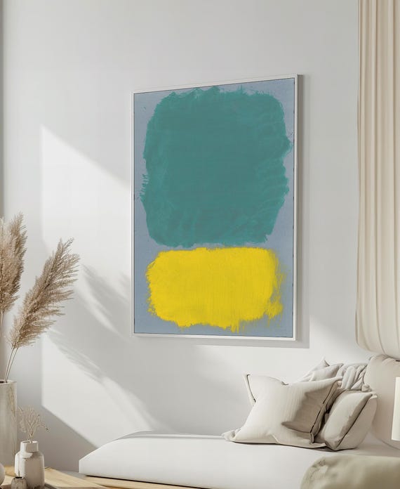 Bright Mark Rothko Painting In Teal Green And Vibrant Yellow Bold Abstract Art Gift For Modern Spaces