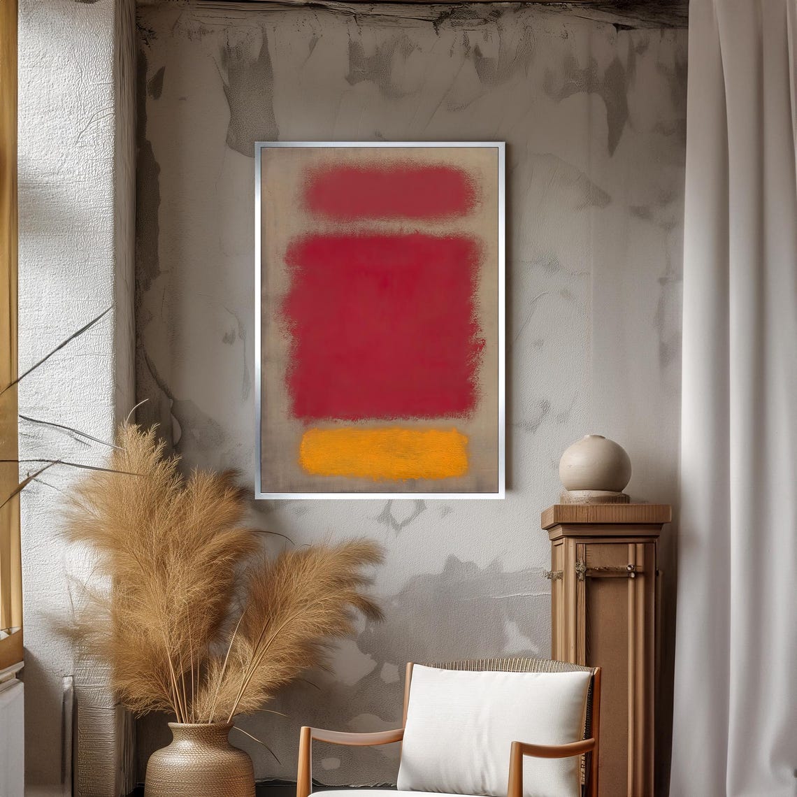Bold Red Yellow Abstract Color-Field Art On Beige Ground Poster - Image 3