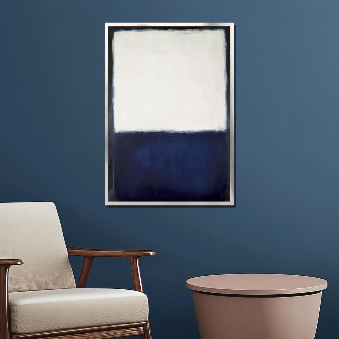 Mark Rothko Painting White And Navy Abstract Wall Art Bold Minimalist Artwork Large Gift For Home Decor - Image 2