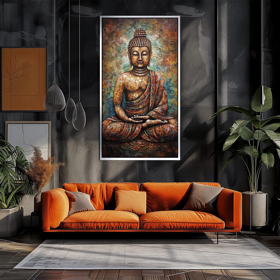 Serene Meditating Buddha Impasto Painting Warm Earth Tones Poster - Image 3