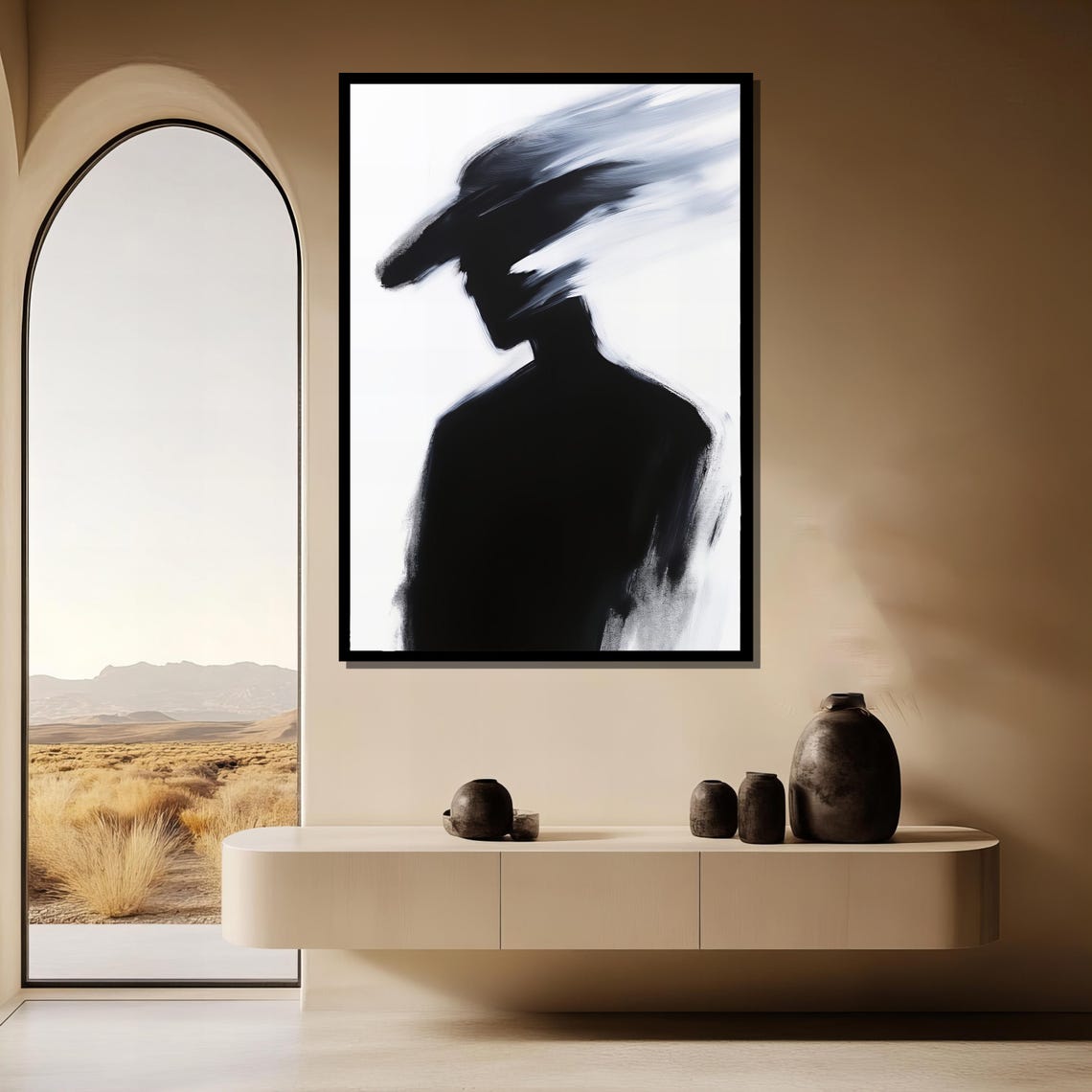 Black Cowboy Silhouette With Hat Minimalist Western Art Poster - Image 3
